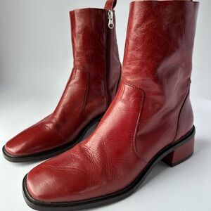 Red Leather L’Intervalle Ankle Boots